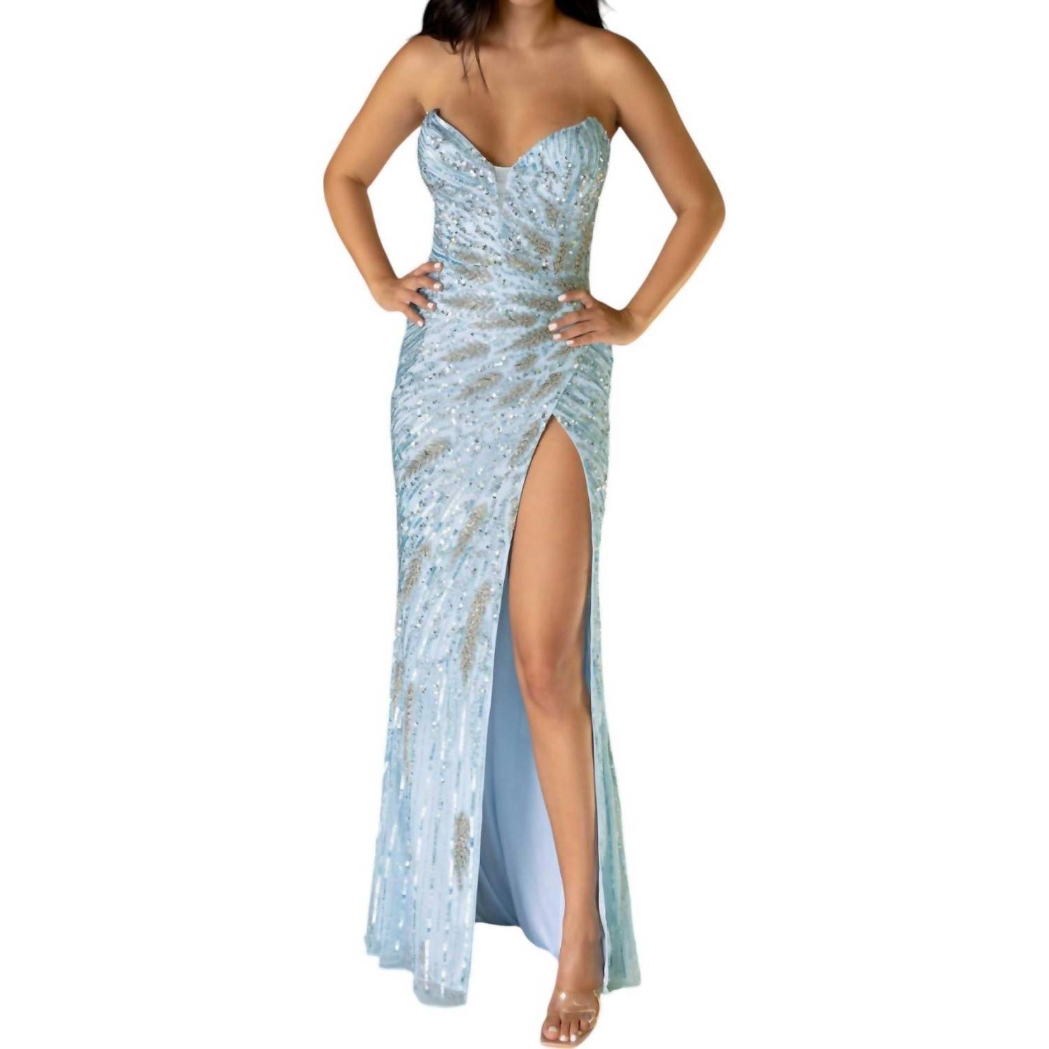 New Primavera Strapless V-Neck Prom Dress In Powder Blue